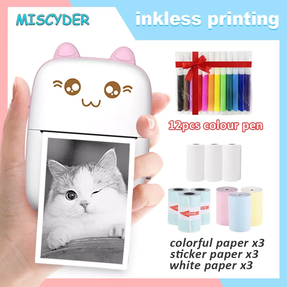 

MISCYER Portable Mini Thermal Printer Paper Photo Pocket Photo Printer 58mm Printing Wireless BT 200dp Printer Home Office Use