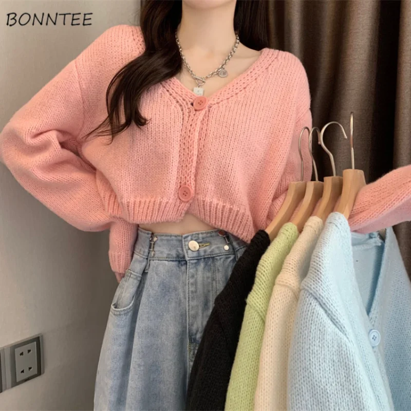 

Cardigan Women 5 Colors Sweet Pink Schoolgirl Simple Autumn Chic Crops Tender Lovely Knitting Leisure Harajuku Preppy Style Cozy
