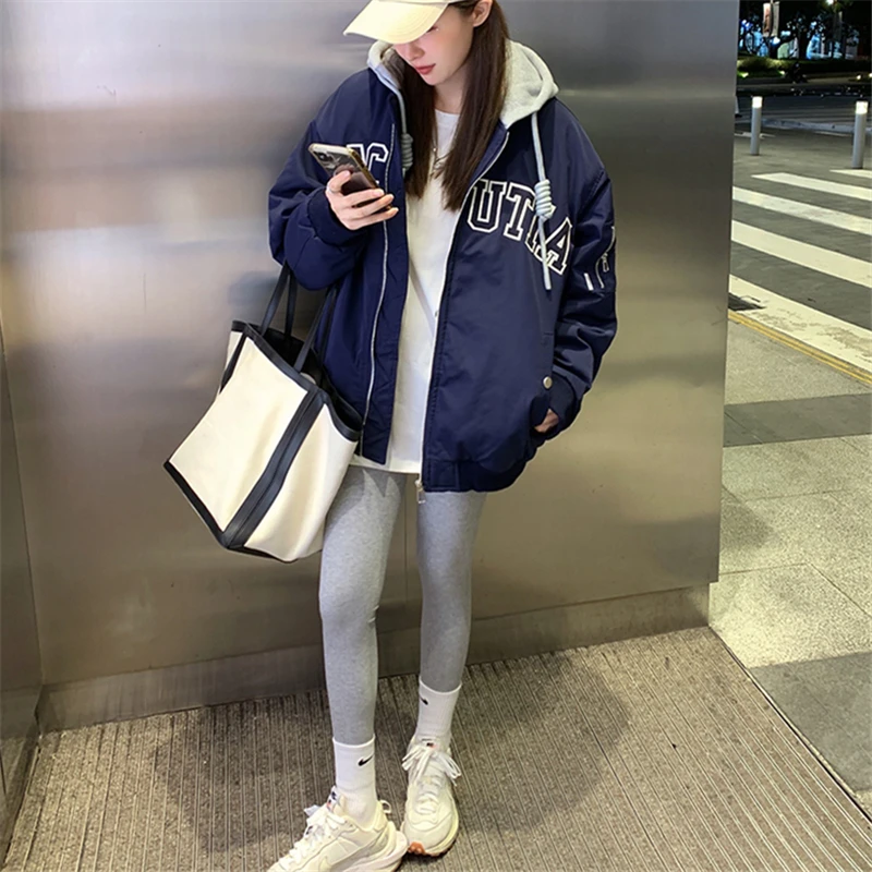 Новая бейсбольная куртка с капюшоном женское осенне-зимнее пальто 2022 свободная