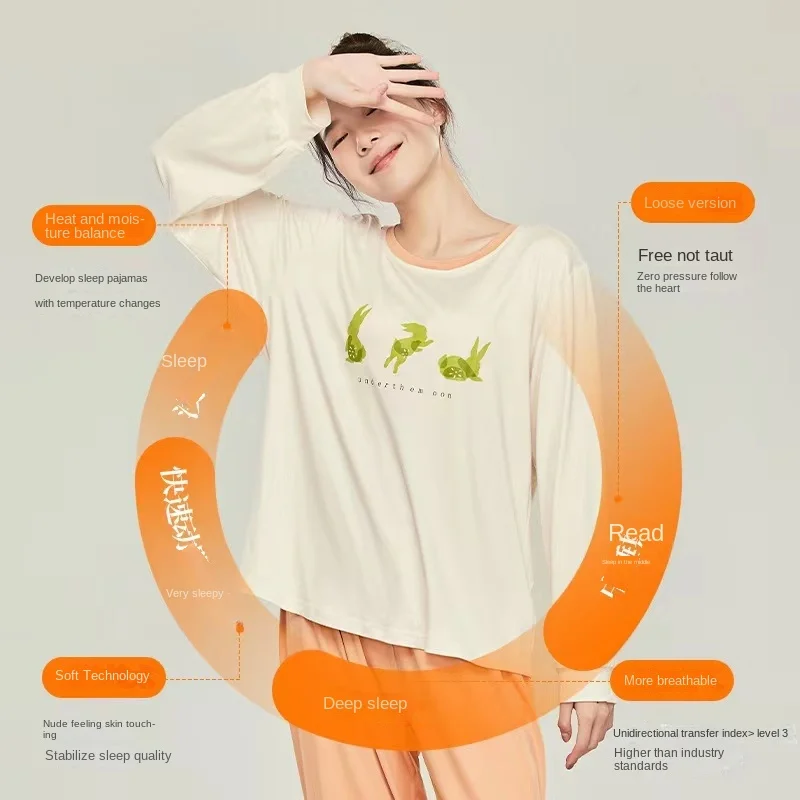 Spring / Autumn New 100% cotton long-sleeved trousers ladies pajamas suit plus size long Sleepwear women's home Nightwear