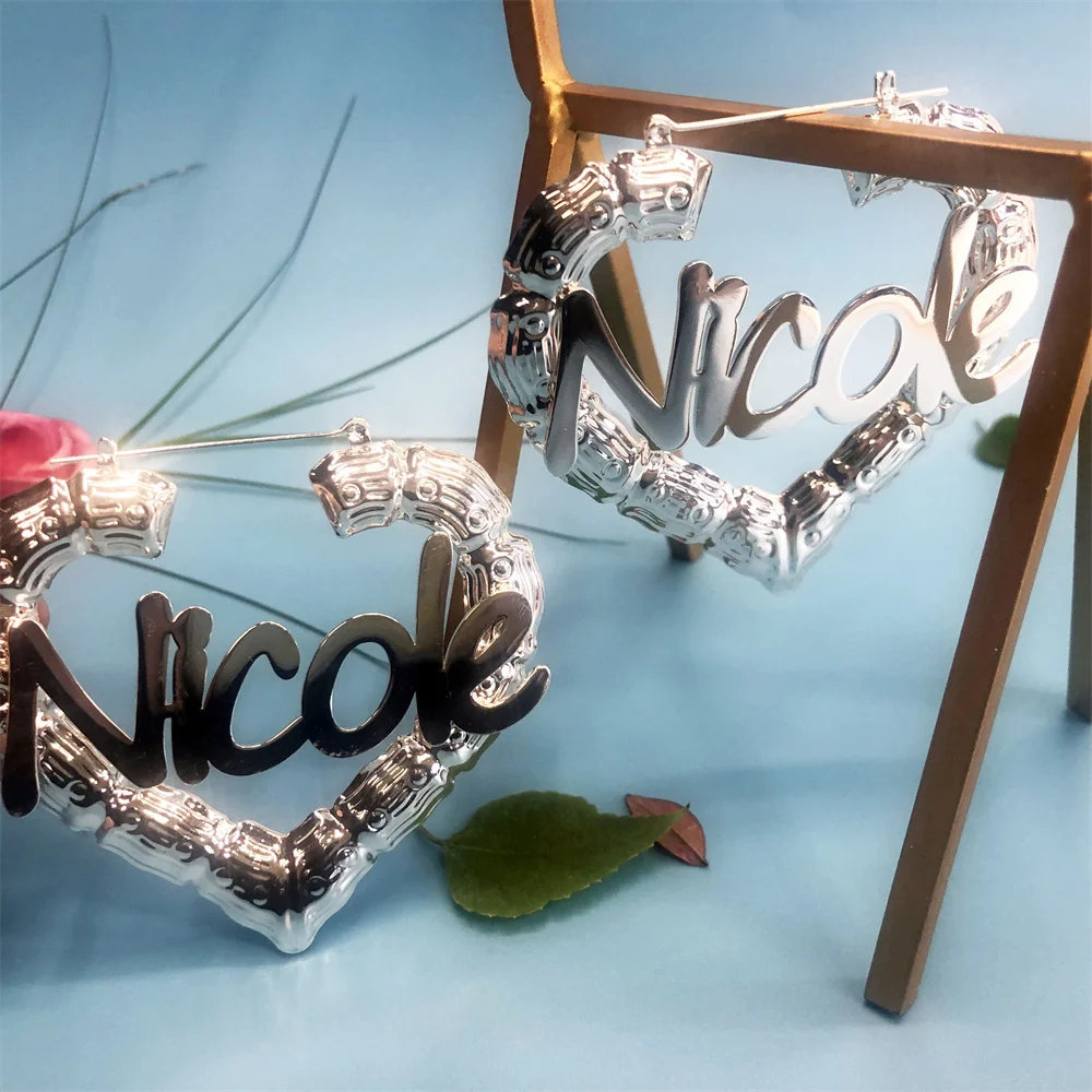 

Dropshipping Fashion Heart Name Earrings Customized Name Hoop Earrings Custom Name Earrings DIY Earrings For Women Birthday Gift