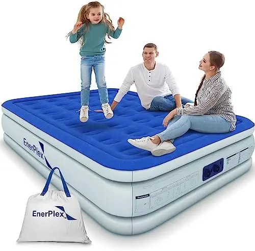 

Mattress with Built-in - Double Height Inflatable Mattress for Camping, Home & Portable Travel - Durable Blow Up Bed with D