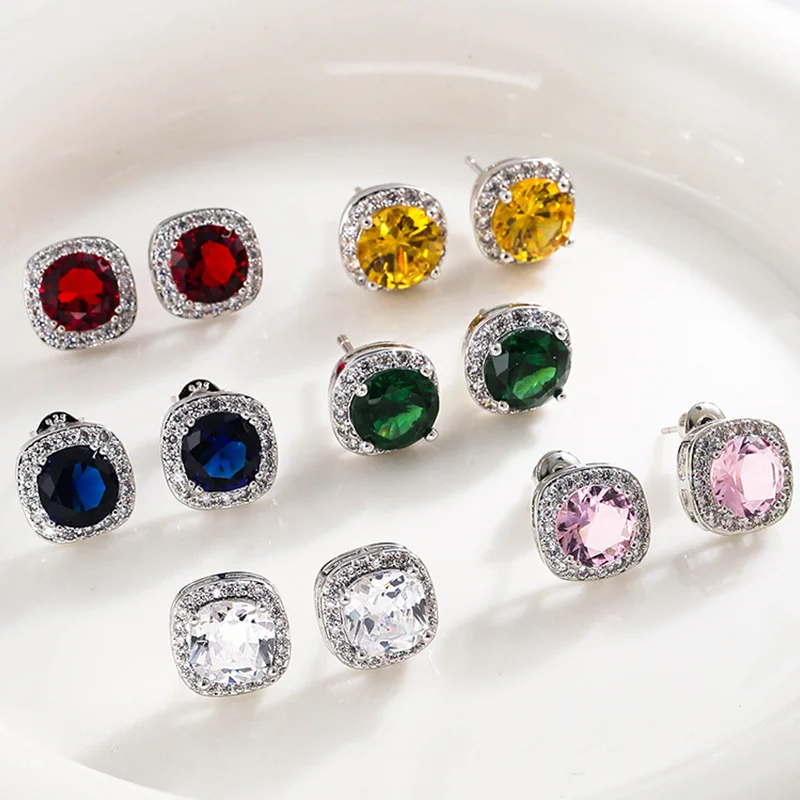 

Korean Square Green Stud Earrings Lovely Set Zirconia Ladies Jewellery Fashion Party Accessories CZ Crystal Free Shipping