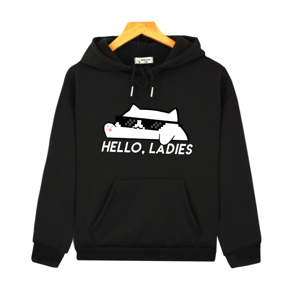 

Худи с мультяшным рисунком кота Bongo, свитшот с надписью Hello Ladies, Детский Повседневный пуловер с длинным рукавом, одежда Y2k, толстовка для мальчиков и девочек