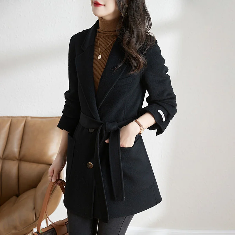 2023 Spring Autumn New Woolen Coat Women Korean Fashion Winter High Grade Temperament Intellectual Woolen Coat Cardigan Oatmeal