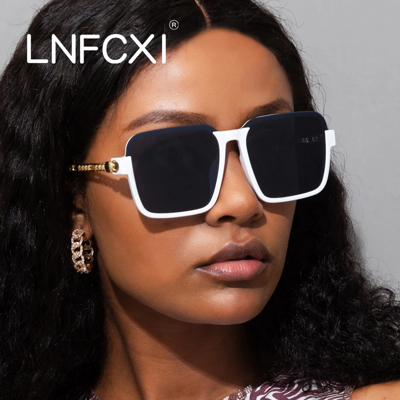 

LNFCXI Oversized Shades Sunglasses Woman Black Fashion Square Big Frame Sun Glasses Female Vintage Retro Glasses Unisex