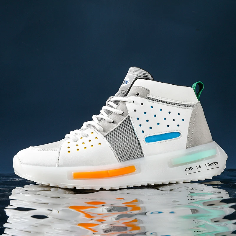 

2022 Popular Men Young Casual Shoes High Top Casual Sneakers Mens Fashion Walking Shoes Man Rubber Bottom Pu Leather Shoes Men
