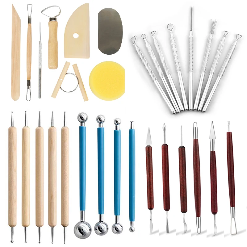 

1-8Pcs Texture Ceramics Detail Sculpting Tools Polymer Clay Brush DIY Pottery Modeling Hole Punch Clay Sculpture Tool