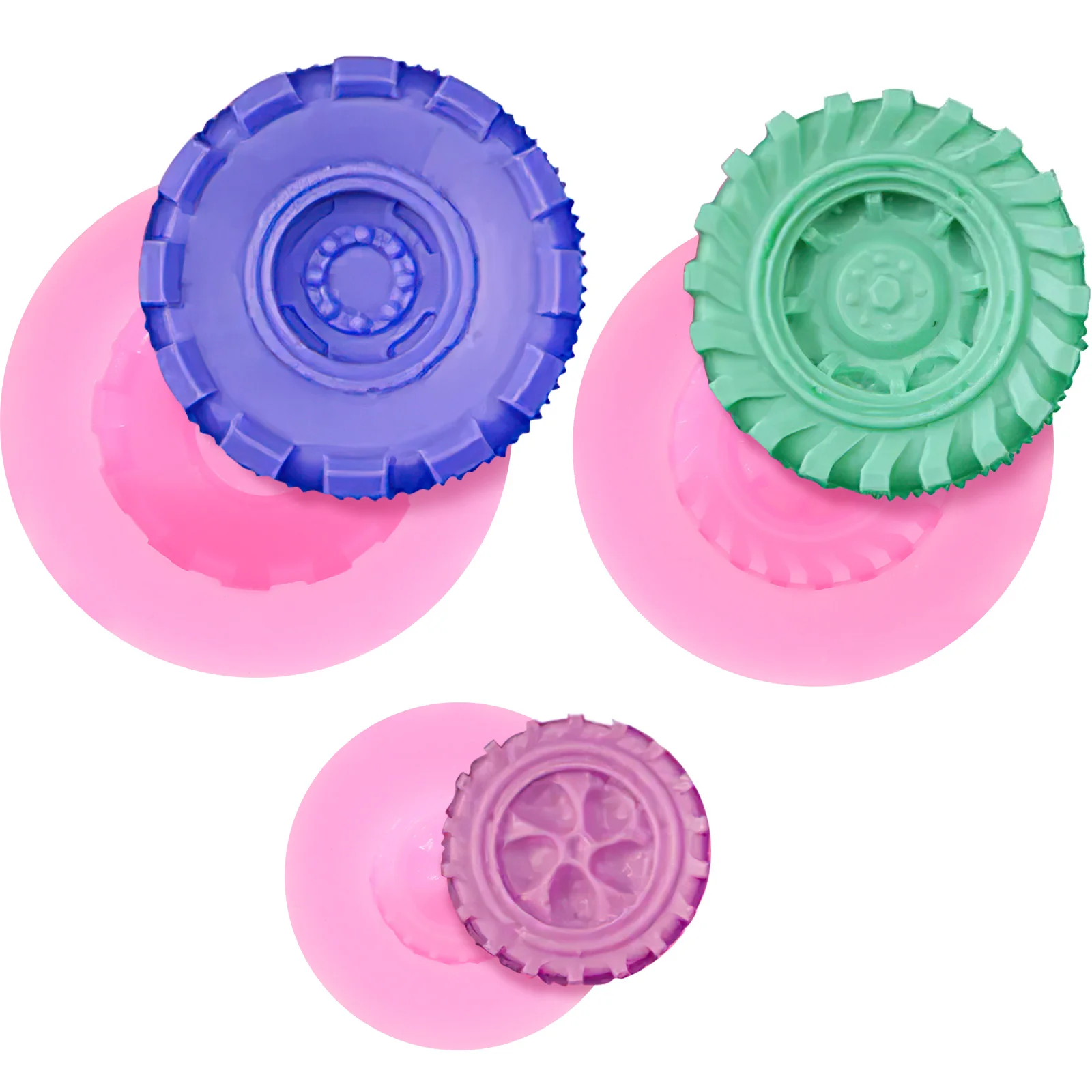 

3pcs 3D Round Tire Fondant Mold Truck Wheel Shape Silicone Mold for Sugarcraft Cake Decoration Chocolate Candy Polymer Clay