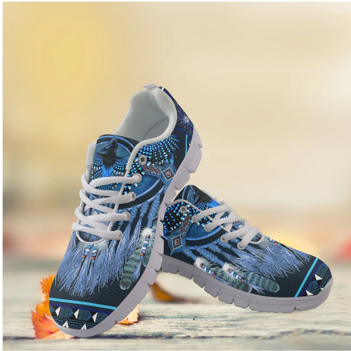 

Nopersonality Ethnic Women's Running Sneakers Blue Tribal Flat Shoes for Ladies Wear Resistant Walking Footwear Zapatillas