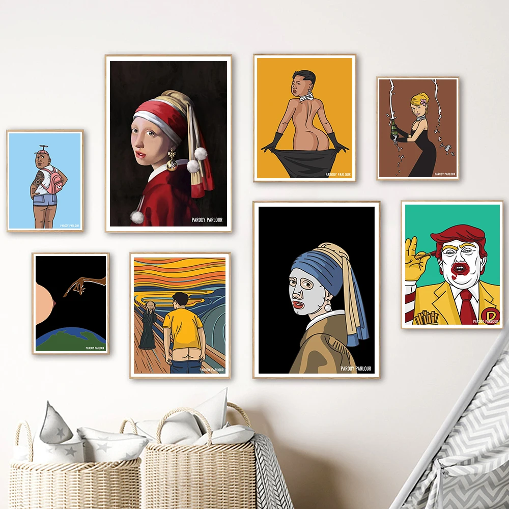 Забавные публичные фигурки абстрактная земля холст картина девушка с маской на