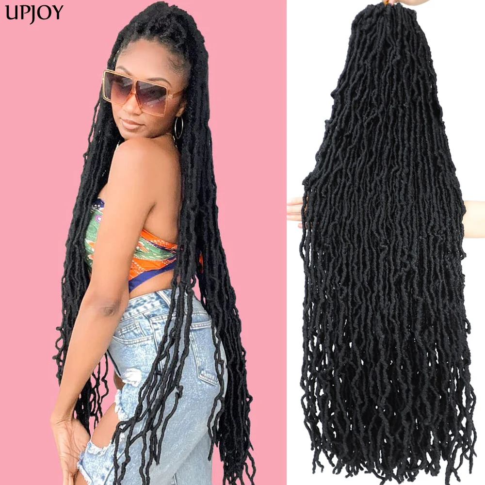 New Faux Locs Crochet Hair 1- 6Packs Crochet Braids Hair 1B Natural Black 21Strands/Pack Long Goddess Locs Curly Wavy Soft Locs