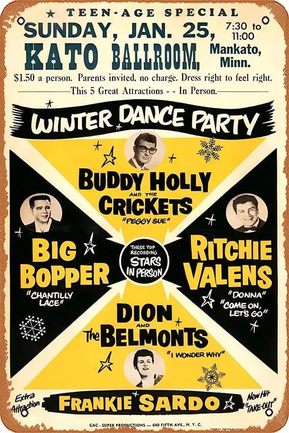 1P ретро жестяные знаки Buddy Holly and the Crickets 1959 года - концертный плакат с принтом