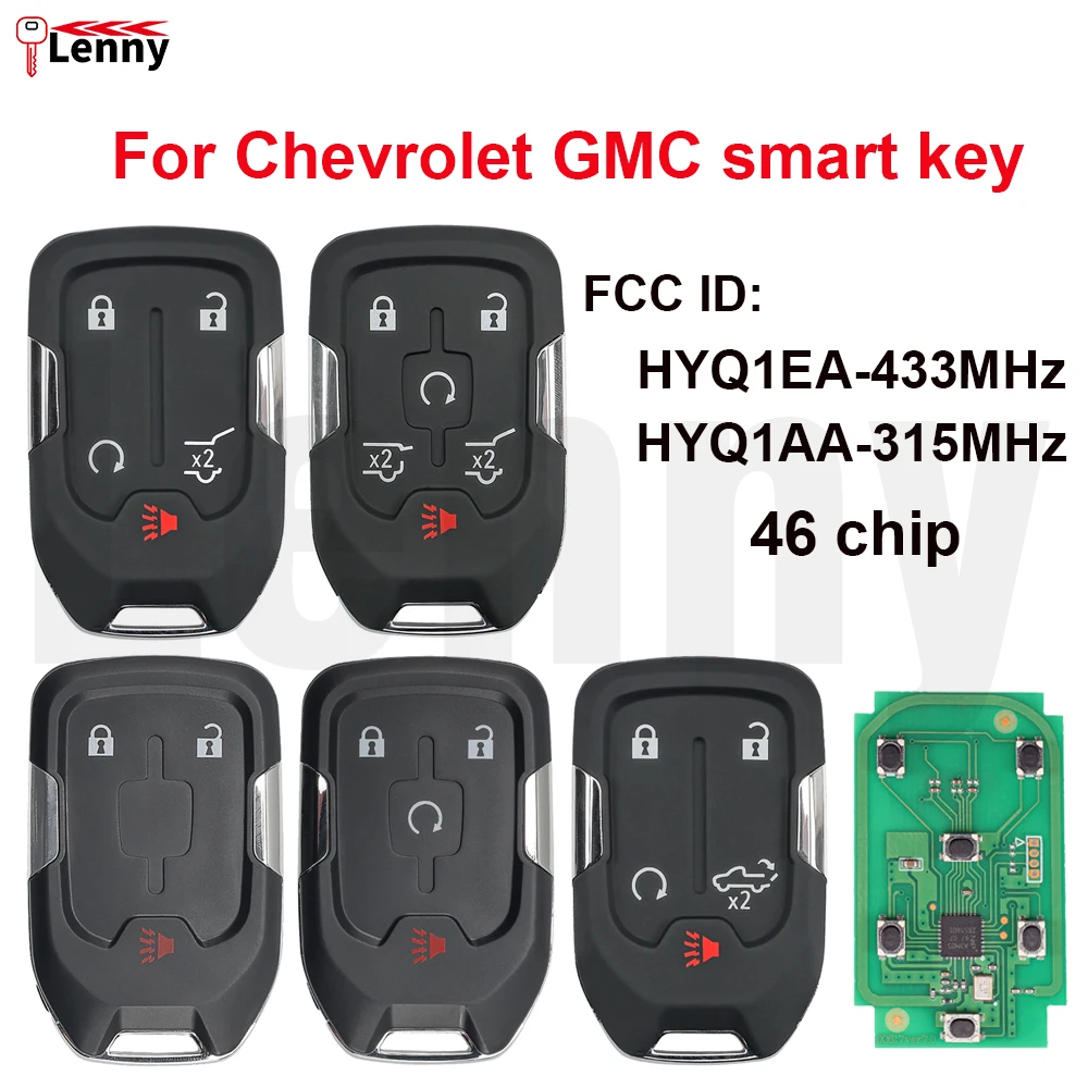 Фото Смарт-ключ для автомобиля Lenny FCC ID: HYQ1EA-433MHz HYQ1AA-315MHz с 46-чиповым модулем для Chevrolet Suburban, Tahoe, GMC Acadia, Terrain Series. №1