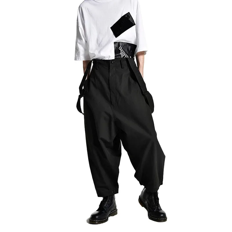 

Original design of wide-leg culottes and suspenders ultra-loose Japanese style slacks for men Big yards men's trousers