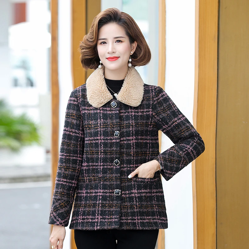 Middle Aged Women's Coat Autumn Winter Jackets Thicken Fleece Outerwear Women's Jacket Mother Dress