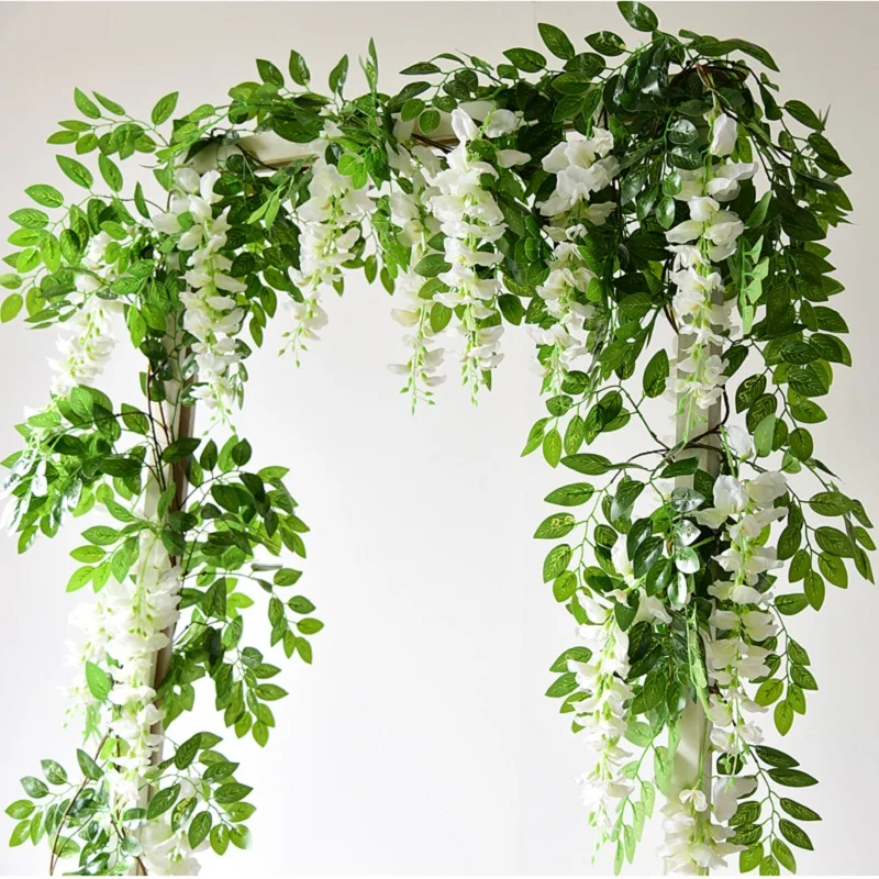 

Wisteria Artificial Flower Vine Ivy Leaf Garland Silk Rose Flowers Rattan String Vine Wedding Arch Flower Home Garden Decoration