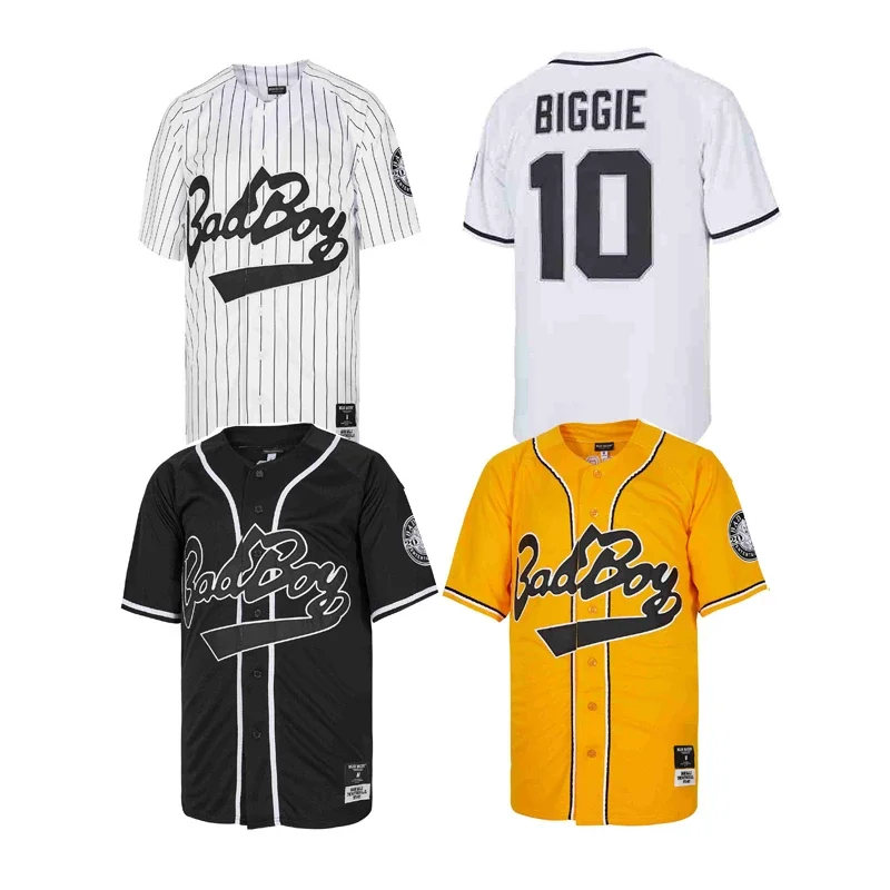 

Бейсбольная майка Bad Boy 10 BIGGIE с вышивкой, уличная спортивная одежда в стиле хип-хоп, уличная культура, черная белая полоса, желтая Новинка 2023