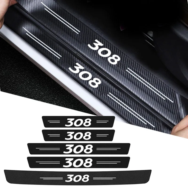 

5Pcs Car Door Sill Threshold Plate Rear Trunk Bumper Sticker for Peugeot 308 Logo 2021 2020 2019 2018 2017 2016 2015 Accessories