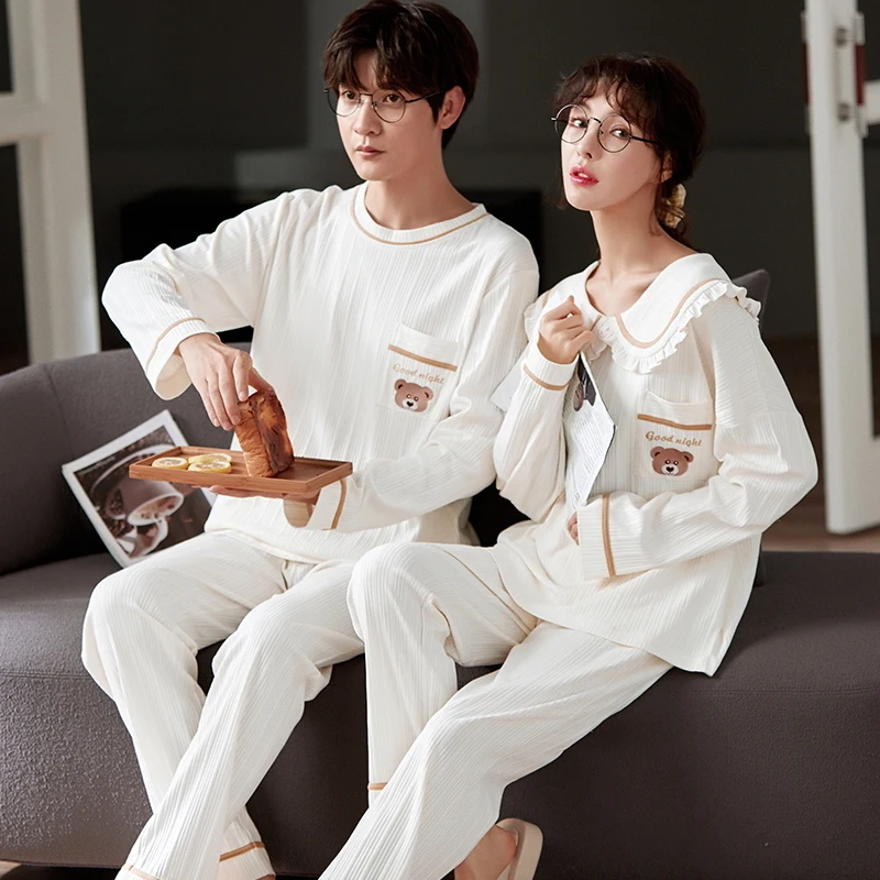 Autumn Couples Pajamas Set Women Men Spring Pyjamas Sleepwear Cartoon Korean Lovers Homewear Cotton Sleep Tops Pijama Free Ship