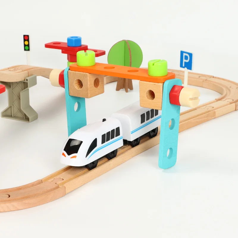 94 шт. набор рельсов для электромобиля игрушка деревянная гайка рельс разборки