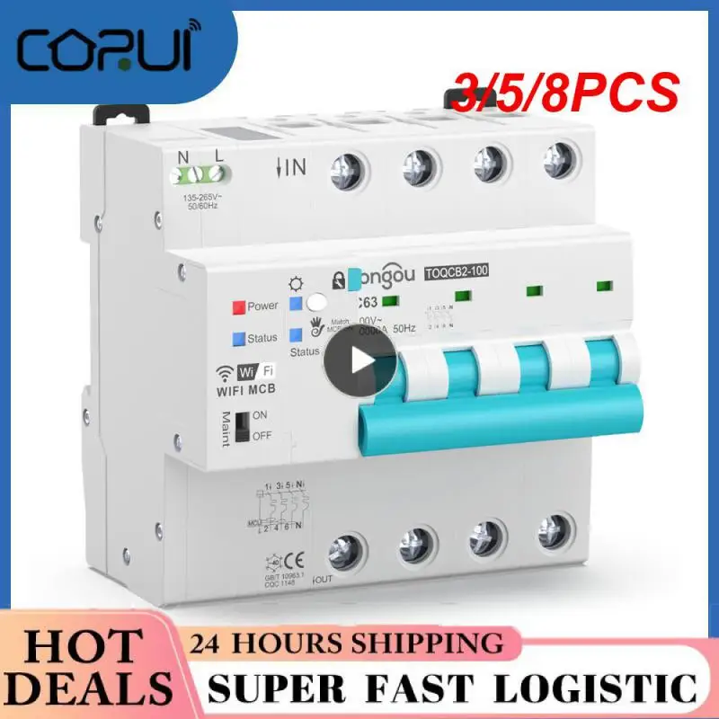 

Автоматический выключатель Mcb Tuya 4p, автоматический выключатель для умного дома, 63 А, работает с Alexa Google Home, Ifttt, 3/5/8 шт.