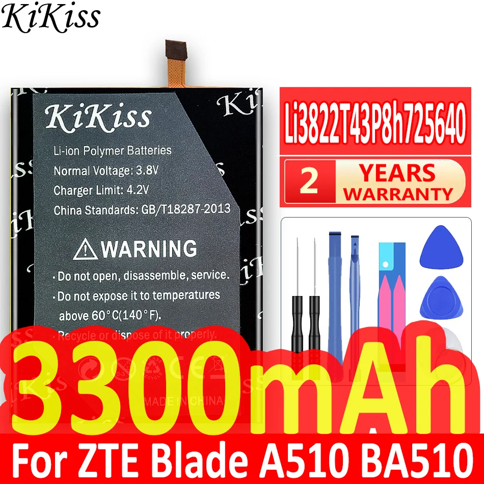 

KiKiss High Quality Li3822T43P8h725640 3300mAH Phone Battery For ZTE Blade A510 BA510 Mobile Phone Batteria + Free Tools