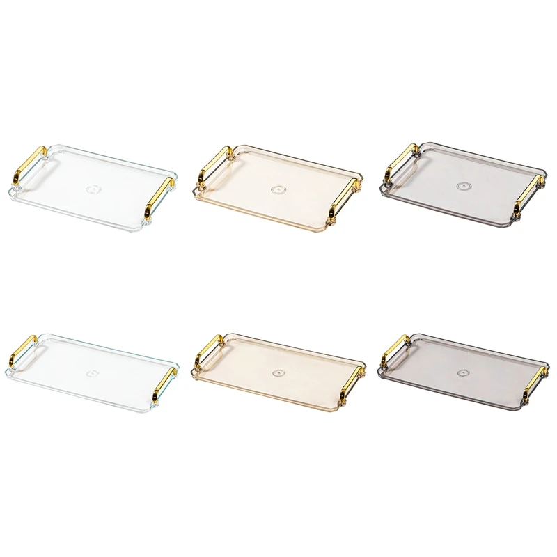 

Golden Handle Nordic Transparency Storage Pallet Rectangle Tea Set Cup Sundries Home Kitchen Supplies Serving Tray