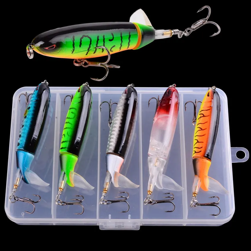 

5PCS Whopper Popper 13g/17g Fishing Lure Artificial Bait Hard Soft Rotating Tail Fishing Tackle Geer Pesca with box
