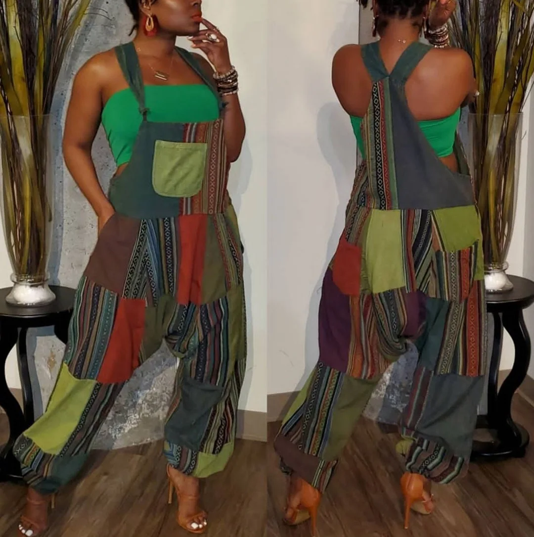 

Chocomist Jumpsuits Trendy Patchwork Print Women Overalls