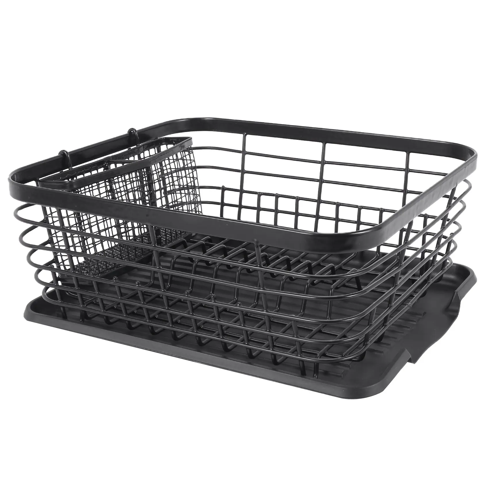 

Kitchen Dish Drainer Drying Rack with Drip Tray and Storage Basket Kitchen Sink Organizer Shelf Sink Drying Rack Black