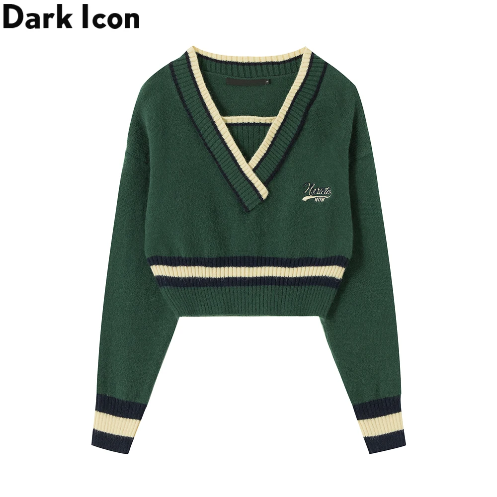 

Женский короткий свитер с V-образным вырезом