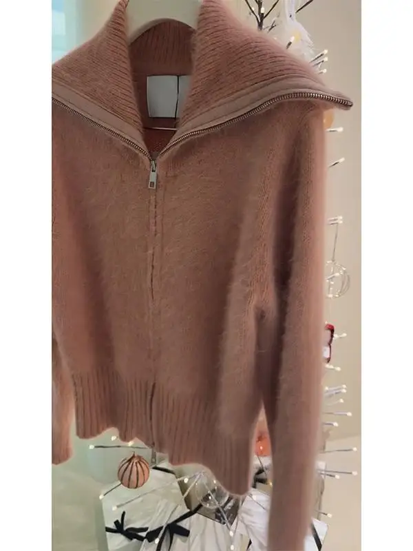 Plus Size Winter Popular Retro Soft Glutinous Lazy Milk Fufu High Sense Super Nice Coffee Color Knit cardigan Sweater Outerwe... |