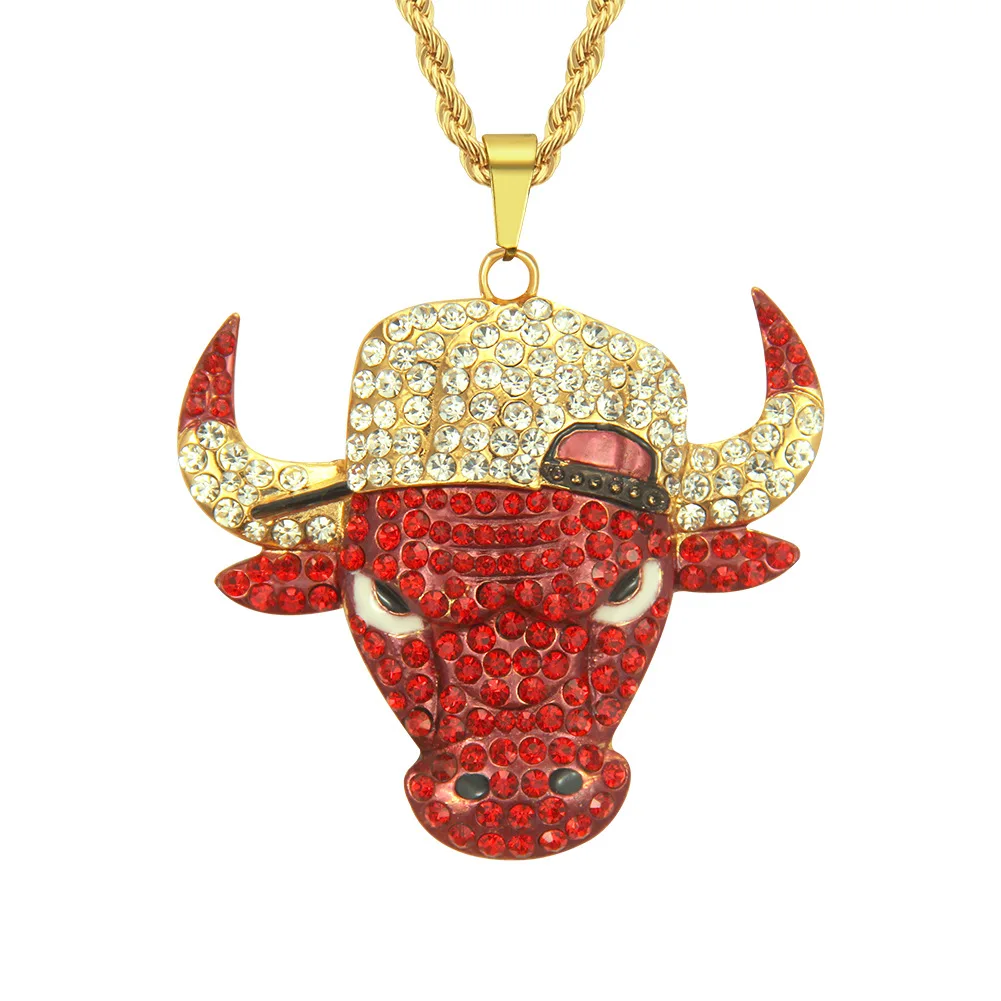 

WANGAIYAO new hip-hop diamond domineering bull head pendant necklace personality bull head punk men's necklace pendant jewelry