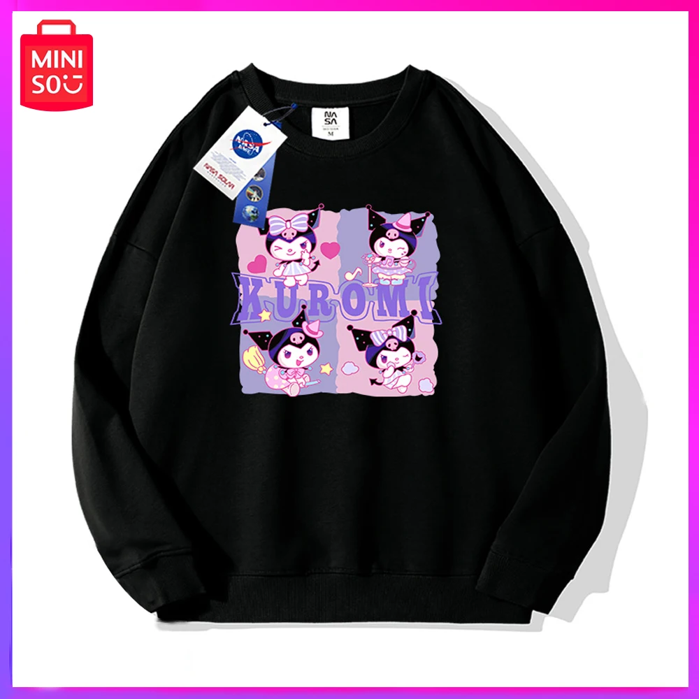 

2023 Miniso Sanrio Kuromi Новая Осенняя свободная повседневная куртка с напуском и круглым вырезом с длинным рукавом фиолетовый день рождения рождественские подарки для девочек и мальчиков