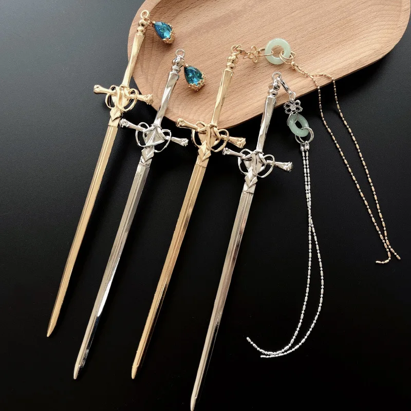 

Sword Hairpin Headdress For Women Girls Chinese Style Vintage Hair Sticks DIY Hairstyle Ponytail Holder Hair Accessories Jewelry