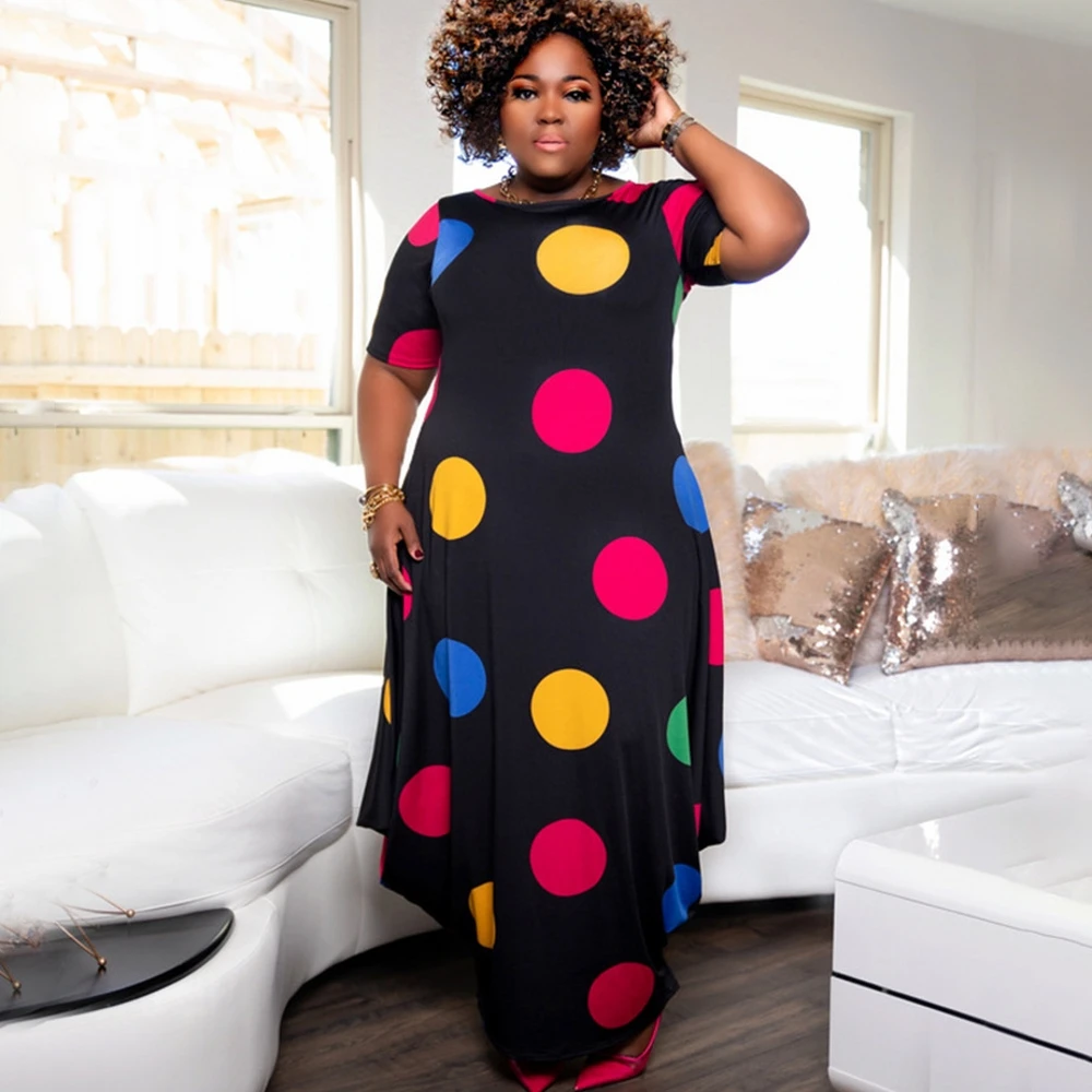 

2022 African Dresses For Women Dot Print Dashiki African Clothing Robe Africaine Femme Slim Evening Long Maxi Dress Clothes
