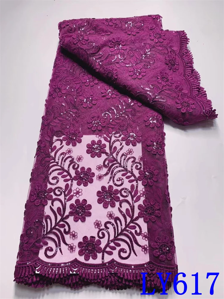 XIYA Nigeria Women Guipur Lace Fabrics Fashion New Africa Women Dress Lace for Sewing Cord Lace Fabrics 5 yards LY617