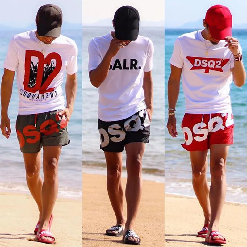 

DSQ2 Summer Men Shorts Men Letter M-4XLMen Summer Board Shorts Casual Bermudas Boardshorts Homme Printed Running