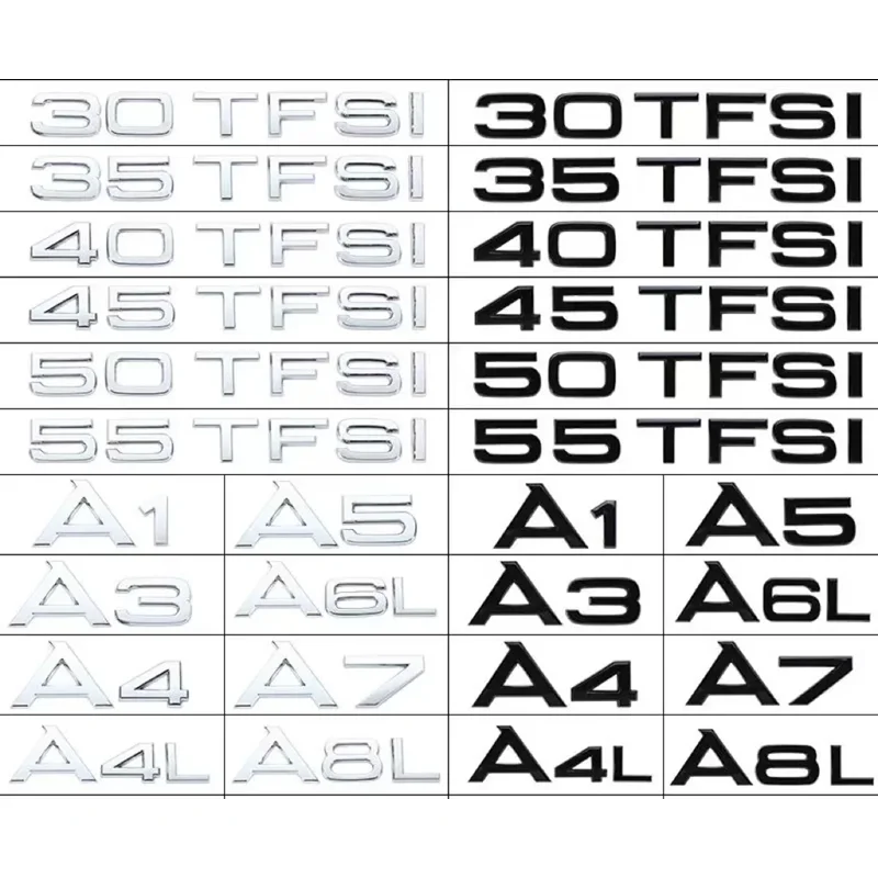

Audi Black Silver 1.8T 2.0T 2.4 3.0T 3.2 3.6 4.2 A3 A4 A5 A6 A7 A8L Q3 Q5 Q7 Наклейка Автомобильная задняя наклейка Значок Логотип Аксессуары