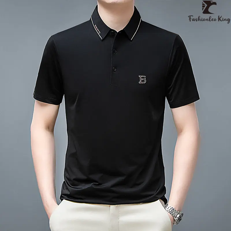 

Fashion Men's Business T-shirt Summer New Casual Loose High Elastic Short Sleeve Tee Shirt Polos