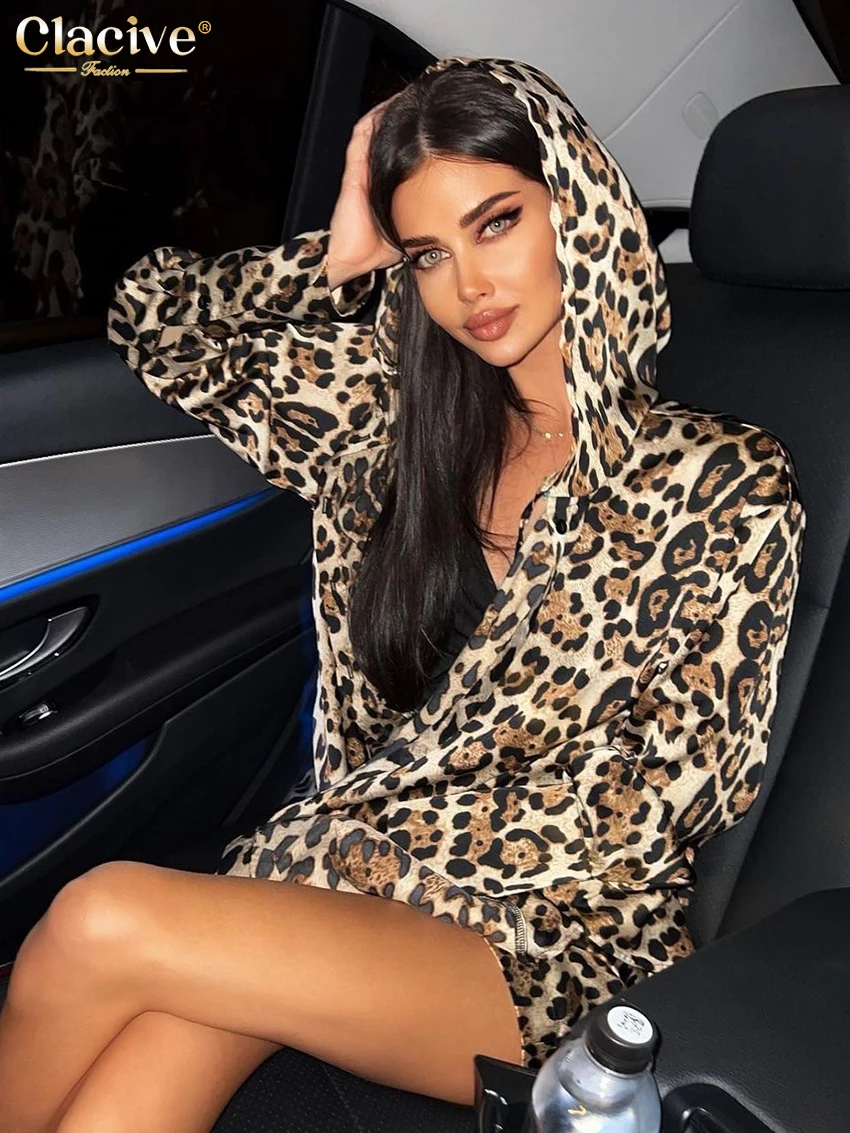 Модные свободные комплекты Clacive с леопардовым принтом для женщин комплект из 3