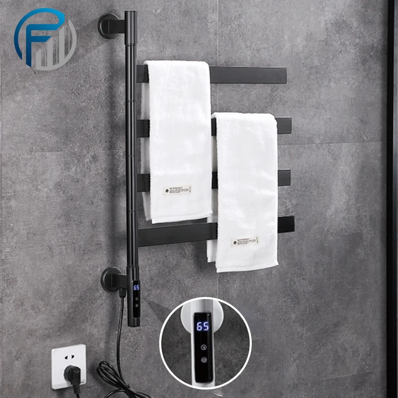 

Black Bathroom Electric Bath Towel Warmer Heating Towel Shelf Rack Towel Dryer Rotatable Digital Display Function,Towel Rack