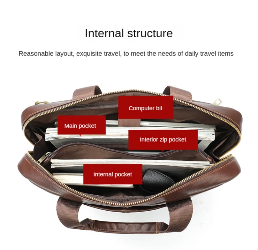 Portfolios Briefcase Vintage Laptop Bag High Quality Genuine Leather Men Messenger Bags Multifunction Business Handbag