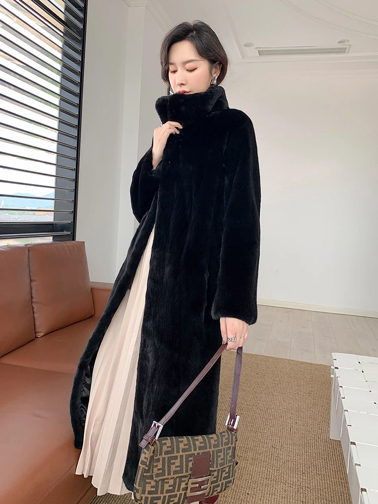 Fangtai 2023 New Winter Warm Luxury Natural Real Mink Fur Coat Women Long Mink Imported Purple Label Velvet Jacket Free Shipping