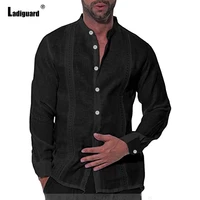 ladiguard mens elegant fashion shirt homme ropa sexy men clothing 2022 short sleeve model stripes blouse masculina linen shirts