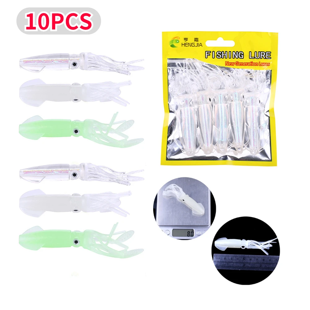 

5-10PCS Luminous Squid Fake Lures Jig Hooks Simulation Crankbait Artificial Wobbler Soft Fishing Bait Tackle Fishing Accessories