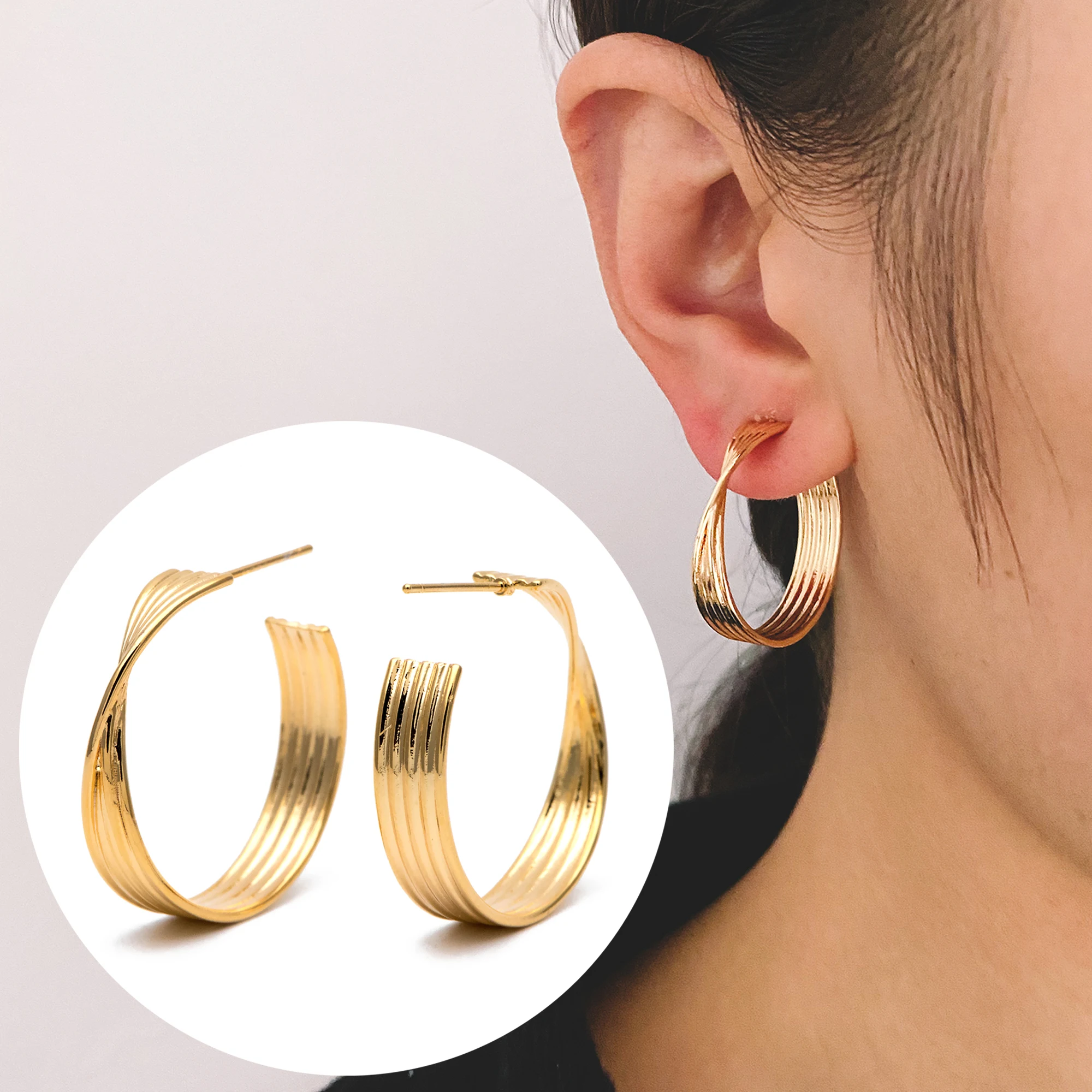 

10pcs Gold Twisted Hoops, Minimalist Earrings, Modern Thick Hoops, Statement Hoops Earring (GB-1983)