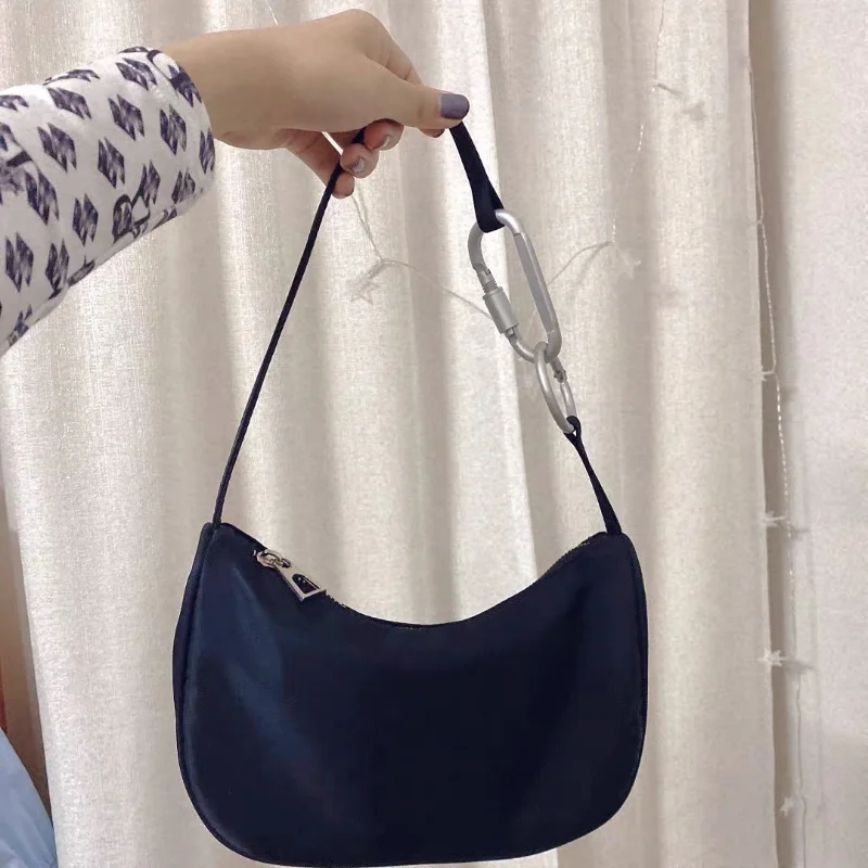 

All-match Women Nylon Hobos Small Shoulder Bags Fashion Design Ladies Underarm Bag Solid Color Cool Girls Black Purse Handbags