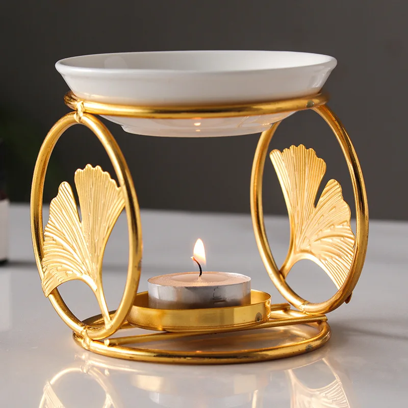 

Warmself Golden Ginkgo Leaf Essential Oil Burner Aromatherapy Aroma Burner Oil Diffuser Candle Tealight Oil Warmer Yoga Spa